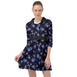 Stylized Floral Intricate Pattern Design Black Backgrond Mini Skater Shirt Dress