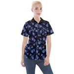 Stylized Floral Intricate Pattern Design Black Backgrond Women s Short Sleeve Pocket Shirt