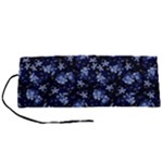 Stylized Floral Intricate Pattern Design Black Backgrond Roll Up Canvas Pencil Holder (S)