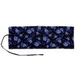 Stylized Floral Intricate Pattern Design Black Backgrond Roll Up Canvas Pencil Holder (M)