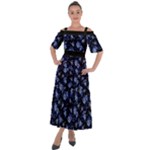 Stylized Floral Intricate Pattern Design Black Backgrond Shoulder Straps Boho Maxi Dress 