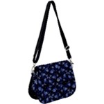Stylized Floral Intricate Pattern Design Black Backgrond Saddle Handbag