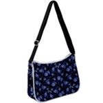 Stylized Floral Intricate Pattern Design Black Backgrond Zip Up Shoulder Bag