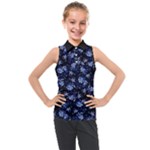 Stylized Floral Intricate Pattern Design Black Backgrond Kids  Sleeveless Polo T-Shirt