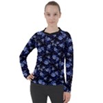 Stylized Floral Intricate Pattern Design Black Backgrond Women s Pique Long Sleeve T-Shirt