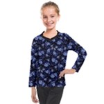 Stylized Floral Intricate Pattern Design Black Backgrond Kids  Long Mesh T-Shirt