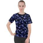 Stylized Floral Intricate Pattern Design Black Backgrond Women s Sport Raglan T-Shirt