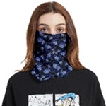 Stylized Floral Intricate Pattern Design Black Backgrond Face Covering Bandana (Two Sides)
