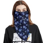 Stylized Floral Intricate Pattern Design Black Backgrond Face Covering Bandana (Triangle)