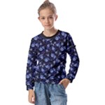 Stylized Floral Intricate Pattern Design Black Backgrond Kids  Long Sleeve T-Shirt with Frill 