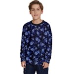 Stylized Floral Intricate Pattern Design Black Backgrond Kids  Crewneck Sweatshirt