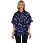 Stylized Floral Intricate Pattern Design Black Backgrond Women s Batwing Button Up Shirt