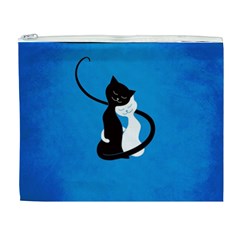 Blue White And Black Cats In Love Cosmetic Bag (XL) from ZippyPress Front