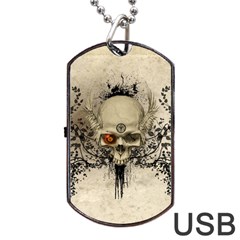 Awesome Skull With Flowers And Grunge Dog Tag USB Flash (Two Sides)  from ZippyPress Front