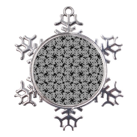 Ethnic symbols motif black and white pattern Metal Large Snowflake Ornament from ZippyPress Front