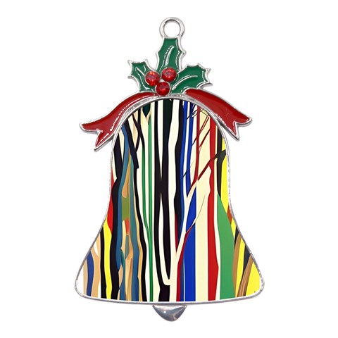 Abstract Trees Colorful Artwork Woods Forest Nature Artistic Metal Holly Leaf Bell Ornament from ZippyPress Front