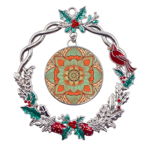 Mandala Floral Decorative Flower Metal X mas Wreath Holly leaf Ornament from ZippyPress Front