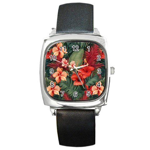 Tropical Flower Bloom Square Metal Watch from ZippyPress Front