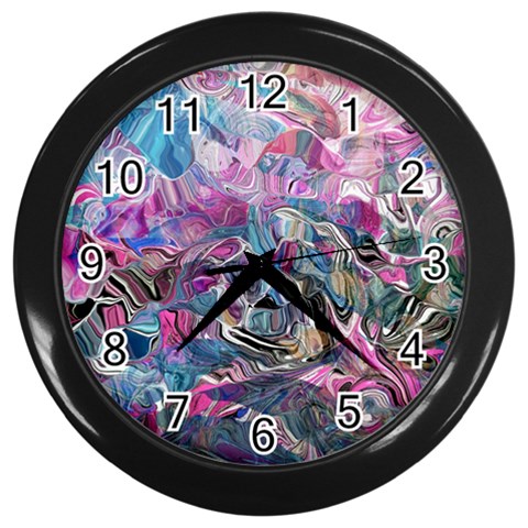 Pink Swirls Flow Wall Clock (Black) from ZippyPress Front