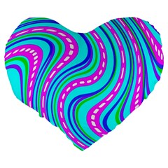 Swirls Pattern Design Bright Aqua Large 19  Premium Flano Heart Shape Cushions from ZippyPress Back
