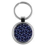 Stylized Floral Intricate Pattern Design Black Backgrond Key Chain (Round)