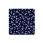 Stylized Floral Intricate Pattern Design Black Backgrond Square Magnet