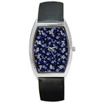Stylized Floral Intricate Pattern Design Black Backgrond Barrel Style Metal Watch