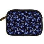 Stylized Floral Intricate Pattern Design Black Backgrond Digital Camera Leather Case
