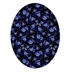 Stylized Floral Intricate Pattern Design Black Backgrond Oval Glass Fridge Magnet (4 pack)
